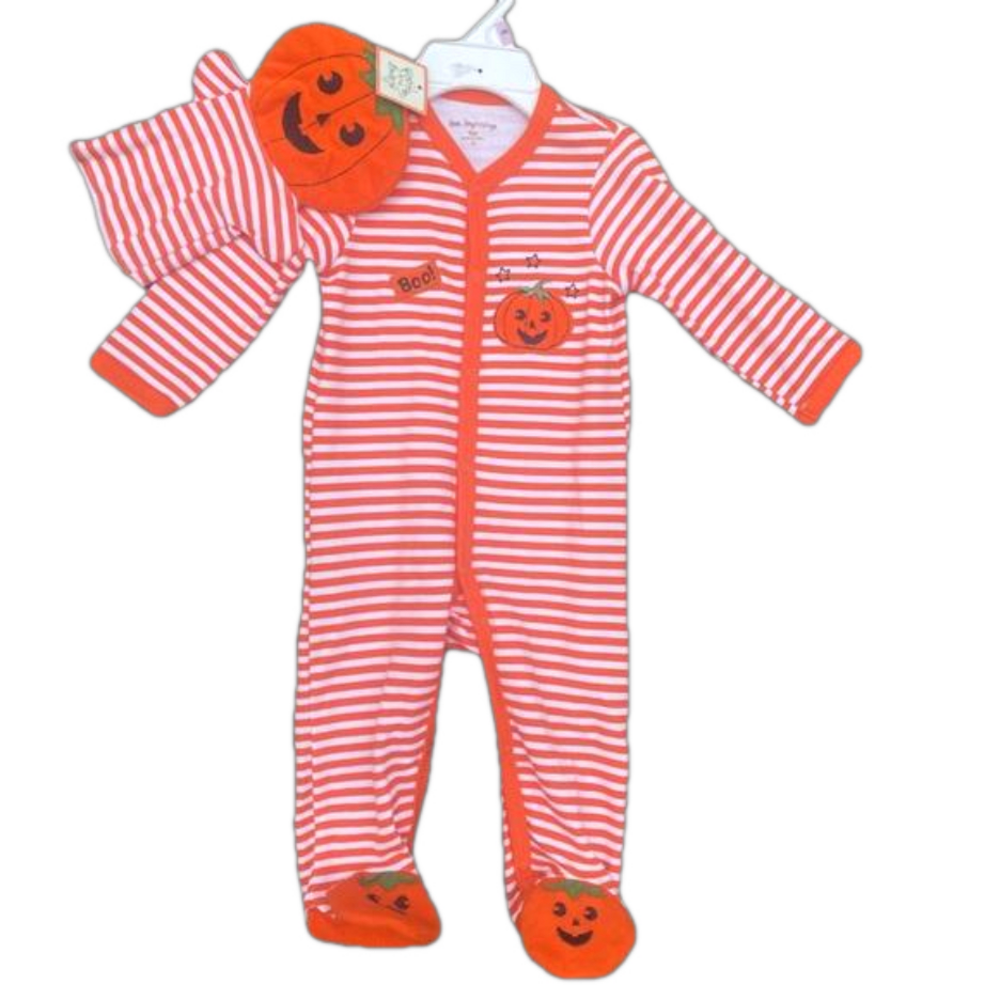 Best Beginnings Striped Halloween Pumpkin Onesie Footie Pajama 9 Months